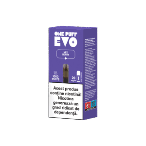 Capsulă pentru țigară electronică reîncărcabilă One Puff Evo cu aromă de fructe de pădure(Mix Berry), cu 2% nicotină, 2ml lichid, 1000 de pufuri