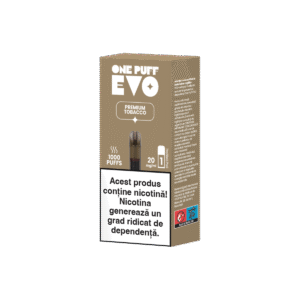 Capsulă pentru țigară electronică reîncărcabilă One Puff Evo cu aromă de tutun(Premium Tobacco, cu 2% nicotină, 2ml lichid, 1000 de pufuri