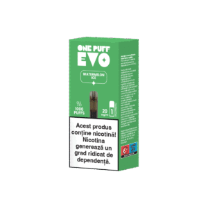 Capsulă pentru țigară electronică reîncărcabilă One Puff Evo cu aromă de pepene roșu(Watermelon Ice), cu 2% nicotină, 2ml lichid, 1000 de pufuri